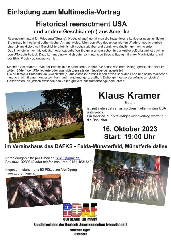 Einladung Vortrag Historical reenactment USA